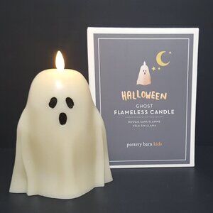 NEW Pottery Barn Flameless Flickering Ghost Shaped Candle 6" Halloween NIB